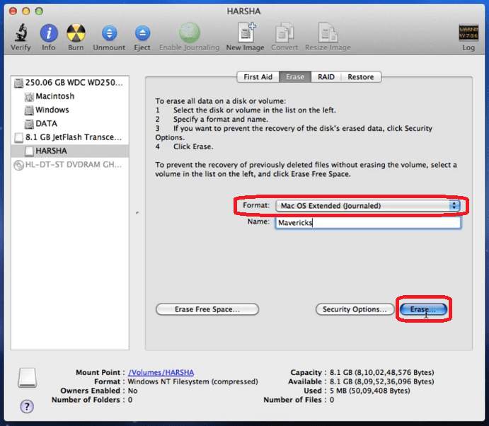 format mac os x mavericks