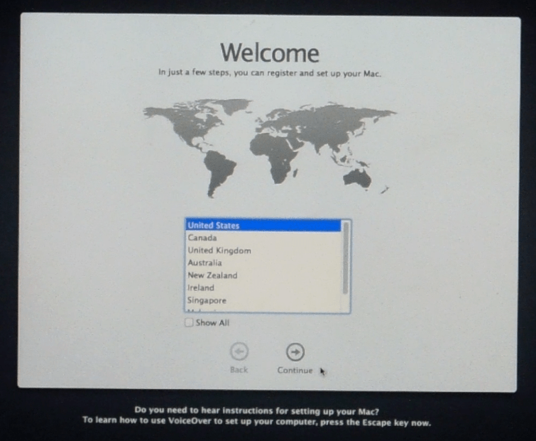 Mac User Setup Screen